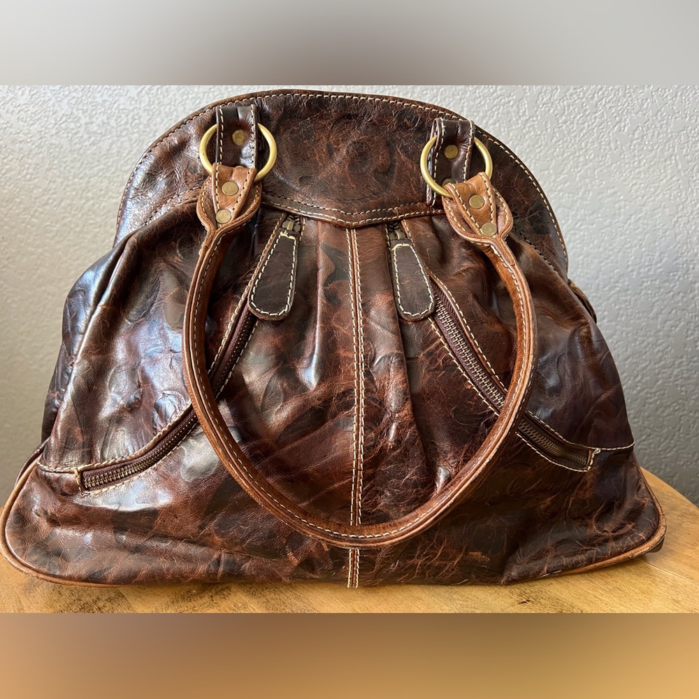 Nw/oT Agabhumi 100% Leather Dome Satchel Shopper Bowling Ball Bag